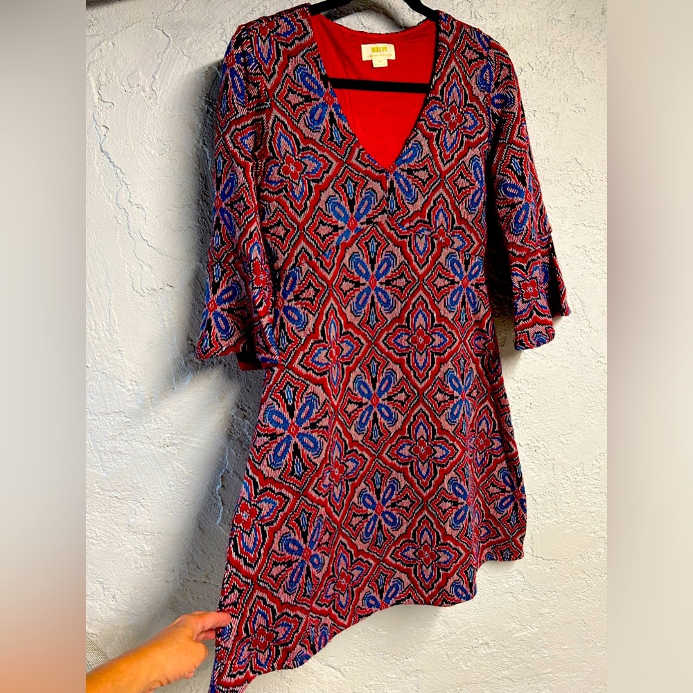 Anthropologie Maeve unique knit red and blue dress